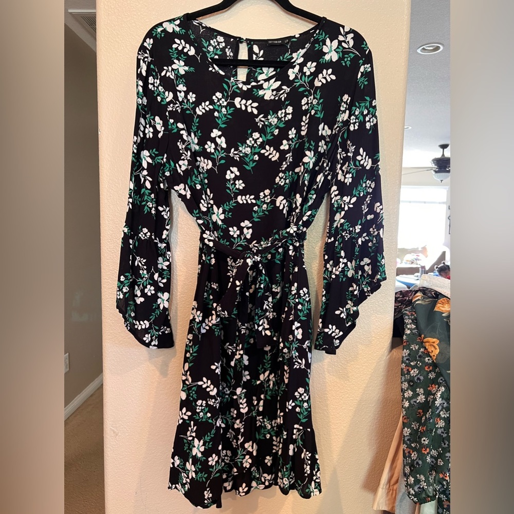 Long sleeve floral wrap dress